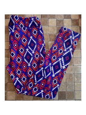 Women's TC LuLaRoe Leggings Tall & Curvy Blue Orange Patterned